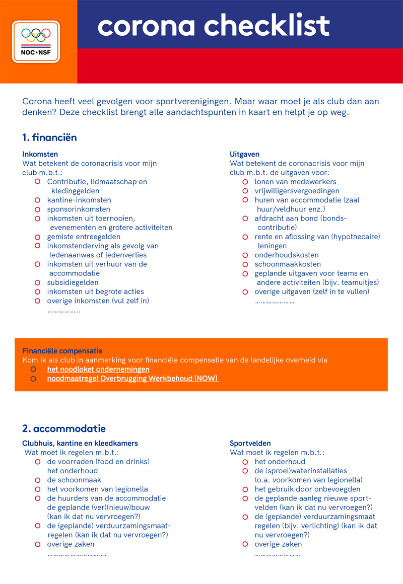 NOCNSF Coronavirus Checklist Sportverenigingen 1